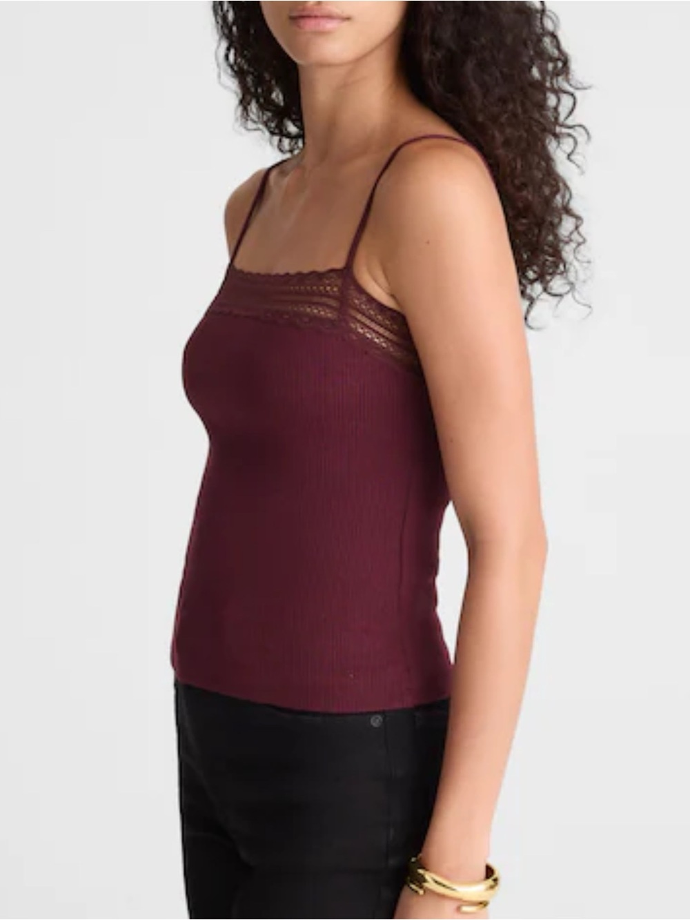 Madewell 90s Camisole Womens Small Ribbed Lace Spaghetti Strap Burgundy Top